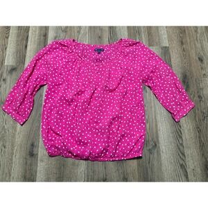 Gap Blouse, Women's Size Small, Pink White Polka Dot Long Sleeve 40" Length